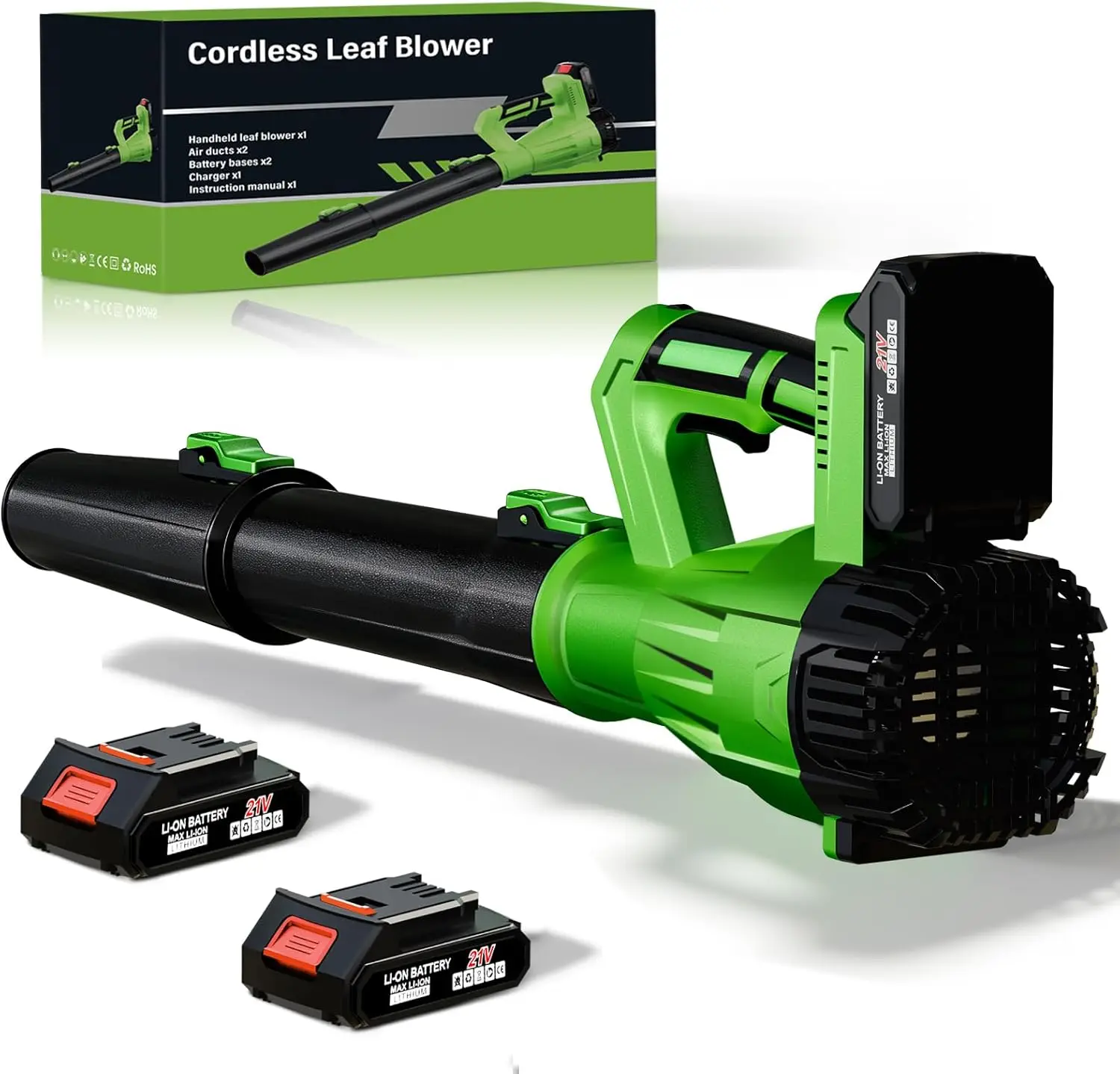 

21V Cordless Leaf Blower with 6-Speed, 2 Batteries & Fast Charger for Lawn and Patio Cleaning
