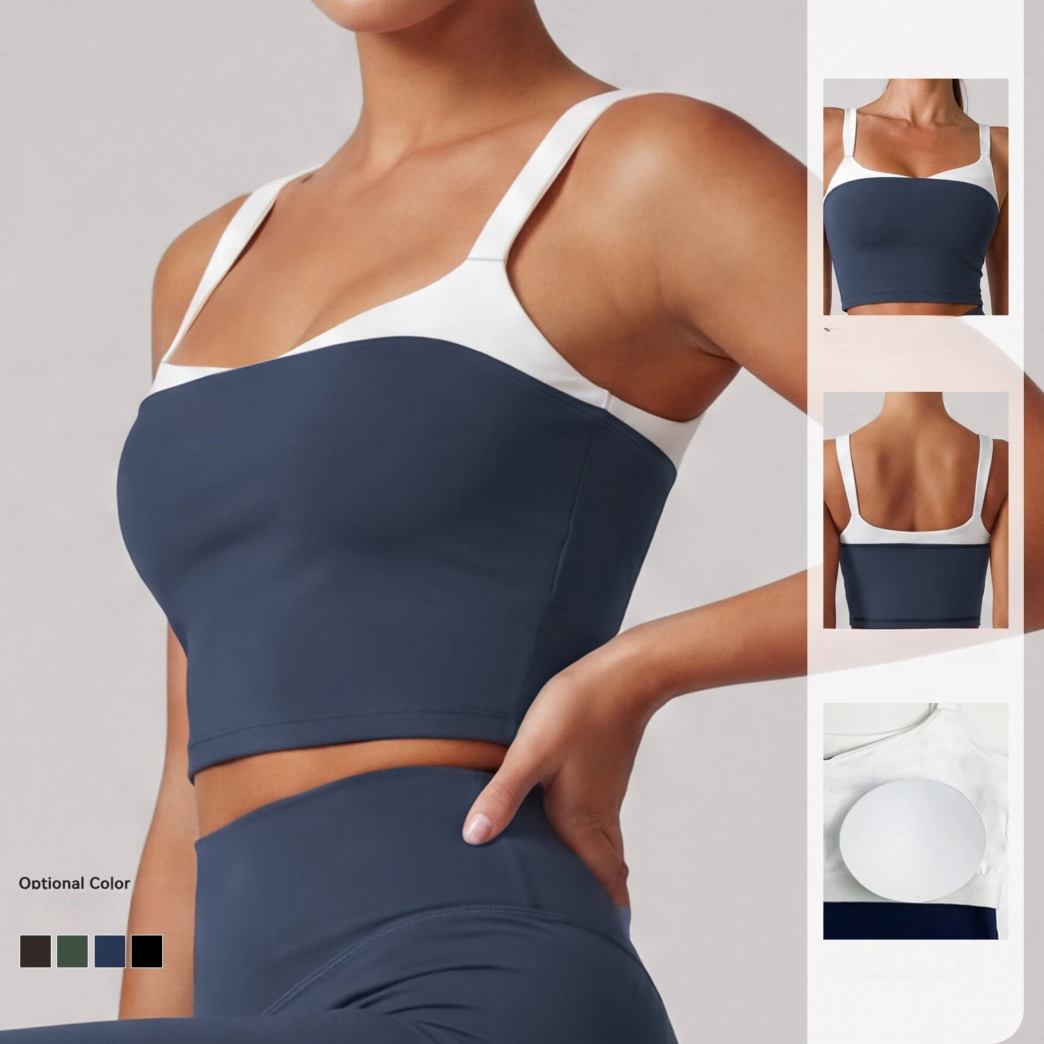 Greenora Yoga Sports Bra Women's Crop Top Contrast Color U-Back Gym Fitness Tank Breathable Workout Bra with Removable Pads Y2K