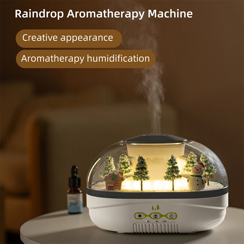 Desktop Aromatherapy Humidifier with 3D Micro Landscape – Raindrop Style Cool Mist Diffuser with 2-Level Timer (2H/4H)