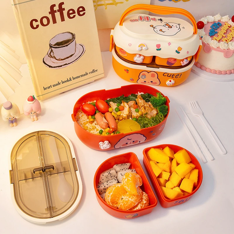 Portable Kawaii Lunch Box For Girls School Kids Plastic Picnic Bento Box Microwave Food Box With Compartments Storage Containers