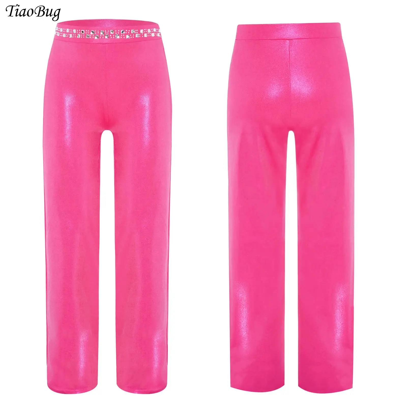 

Kids Girls Dance Pants Trousers Metallic Shiny Rhinestones Elastic Waistband Pants Jazz Hip Hop Street Dance Performance Costume