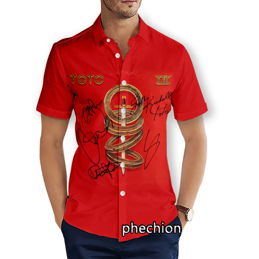 

phechion Mens Short Sleeve Beach Shirts TOTO Rock 3D Print Casual Shirts Fashion Streetwear Men Tops X258