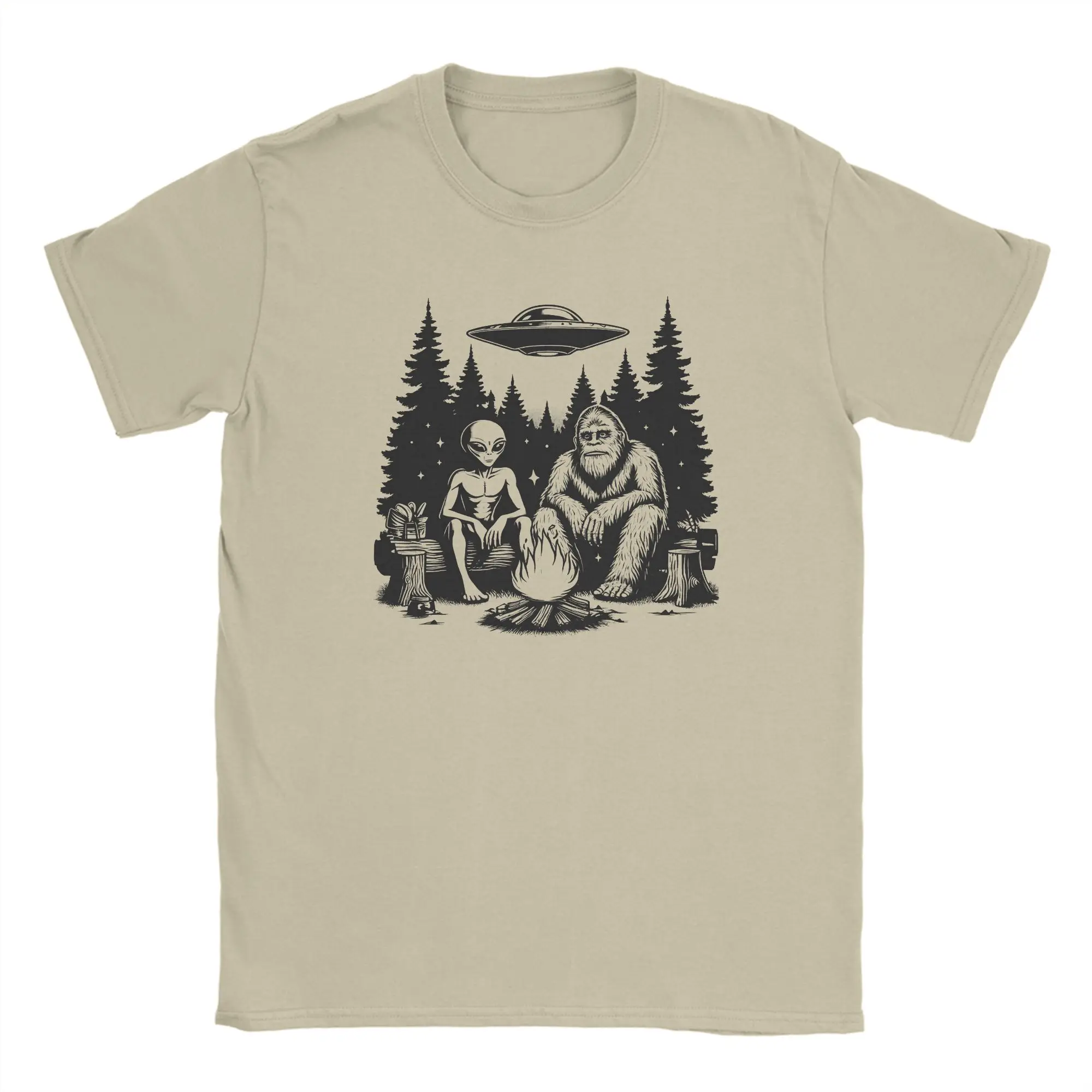 We Out Here Funny Bigfoot Cryptid UFO Abduction T-Shirt Summer  Leisure T Shirts 100 Cotton Short-Sleeved Y2K Fun Tshirt,