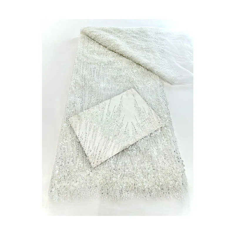 파란색 된 장식 조각 자 수 패브릭 웨딩 드레스 이브닝 가운 얇은 명주 그물 수 놓은 레이스 무대 의상 재료 진주와 함께