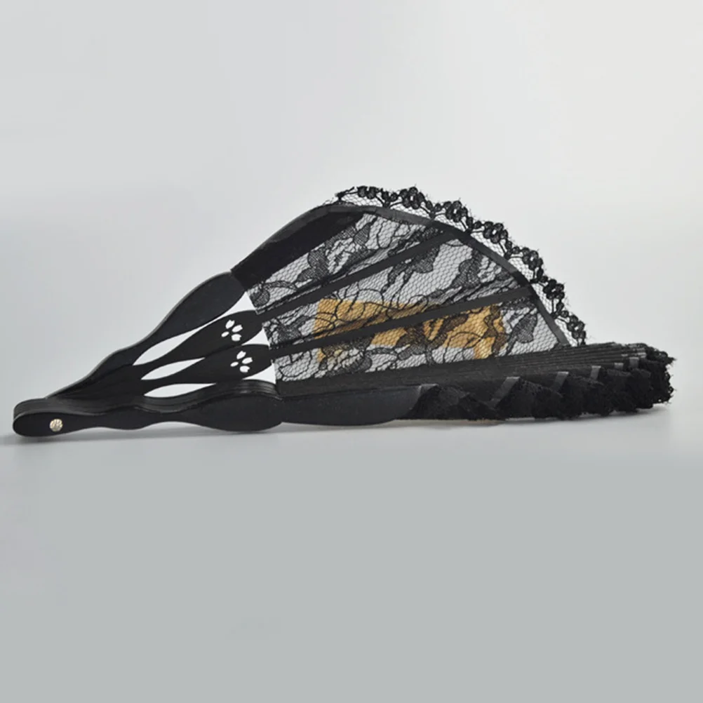 Black Cheongsam Lace Folding Fan Vintage Handmade Bamboo Elegant Decorative Summer Wedding Gift Lace Folding Fan