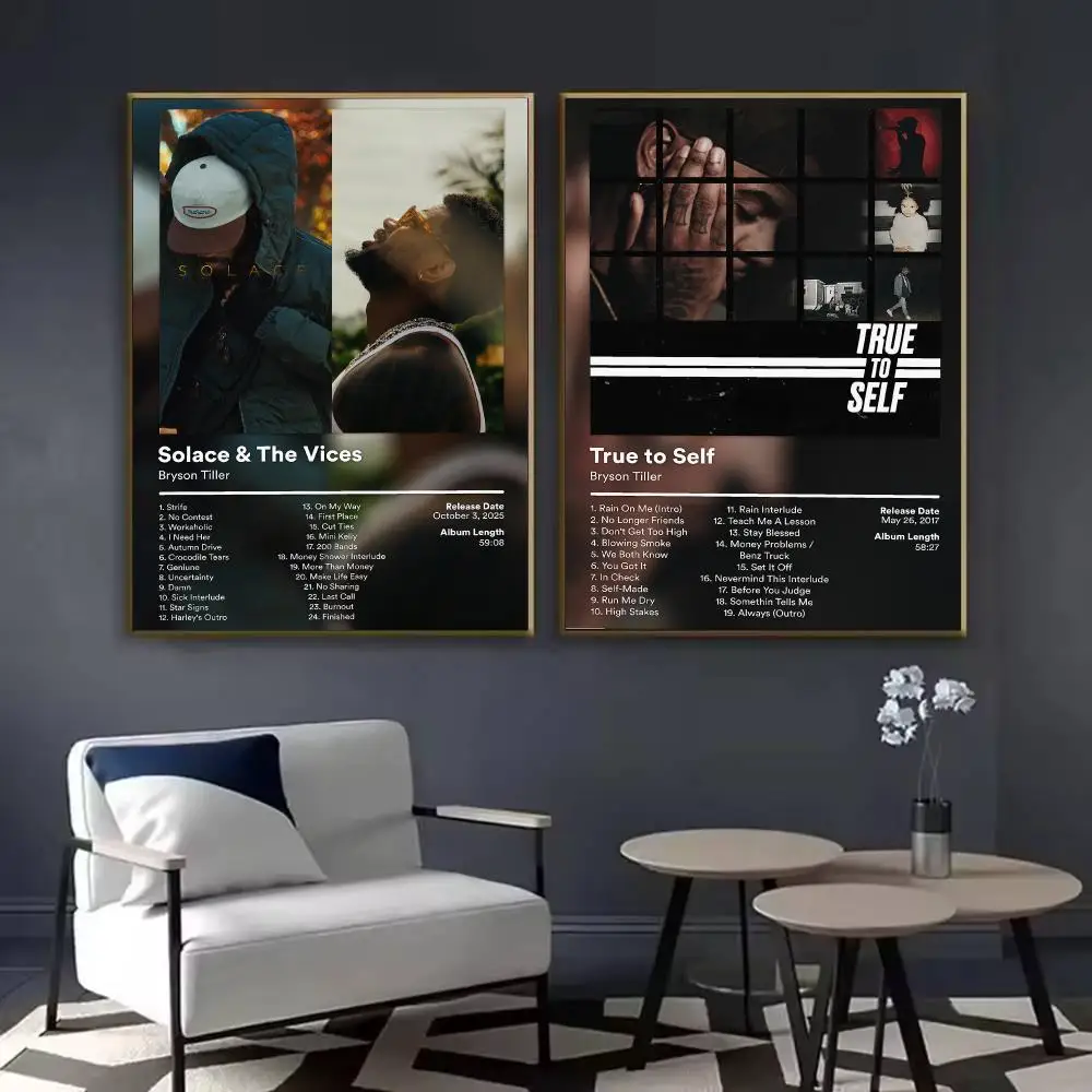 Singer Rapper B-Bryson Tiller Album Poster Waterproof Sticky Wall Art Print For Bedroom Living Room Hallway Bar Home Decor