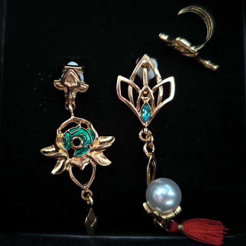 Dan Heng Imbibitor Lunae Ear Clips Gold Dragon Lotus Design Cosplay Accessories Without Piercing