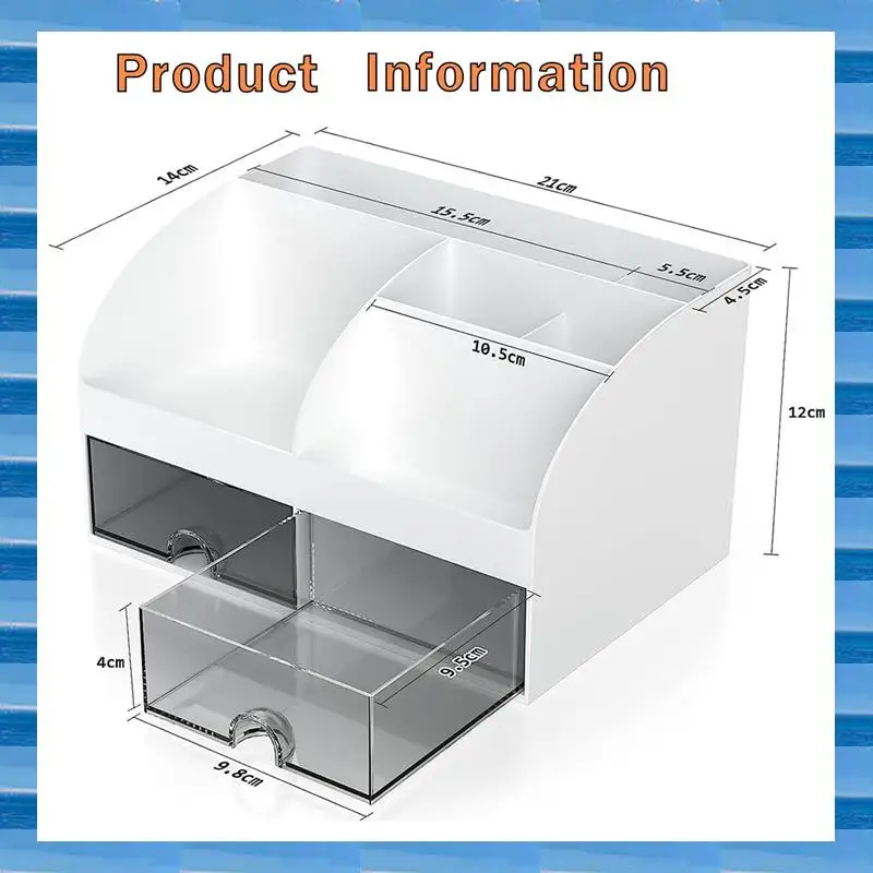 

Desk Organiser-Office Organiser With 6 Compartments And 2 Small Drawers, Desk Storage Box For Pen Holders, Remote White Reusable