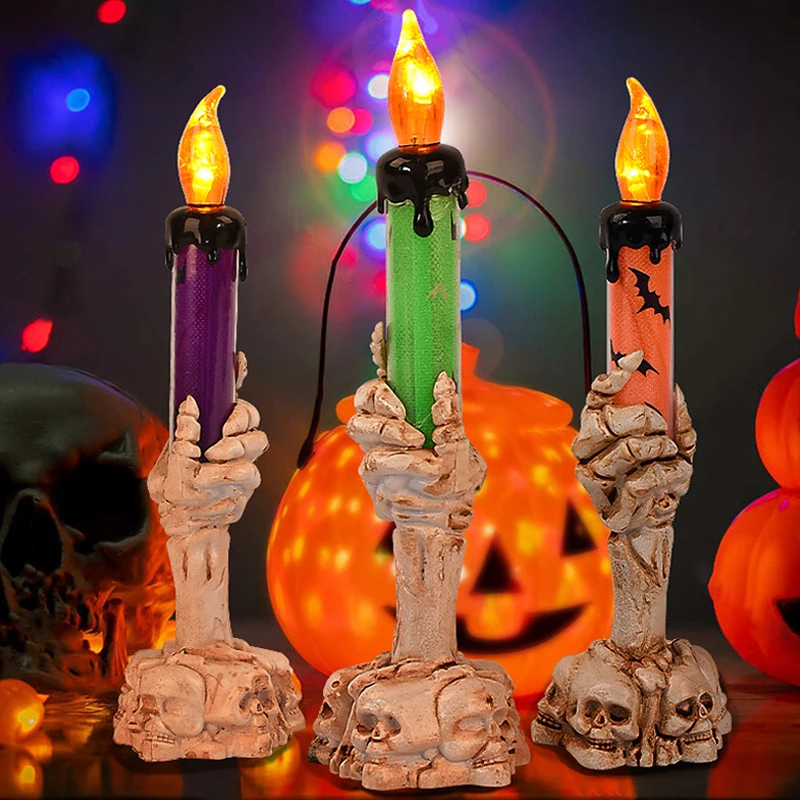 1Pcs Creative Fun Candlestick Skeleton Ghost Hand Halloween Skull Hand LED Candle Holder Lamp Lights Halloween Party Decoration