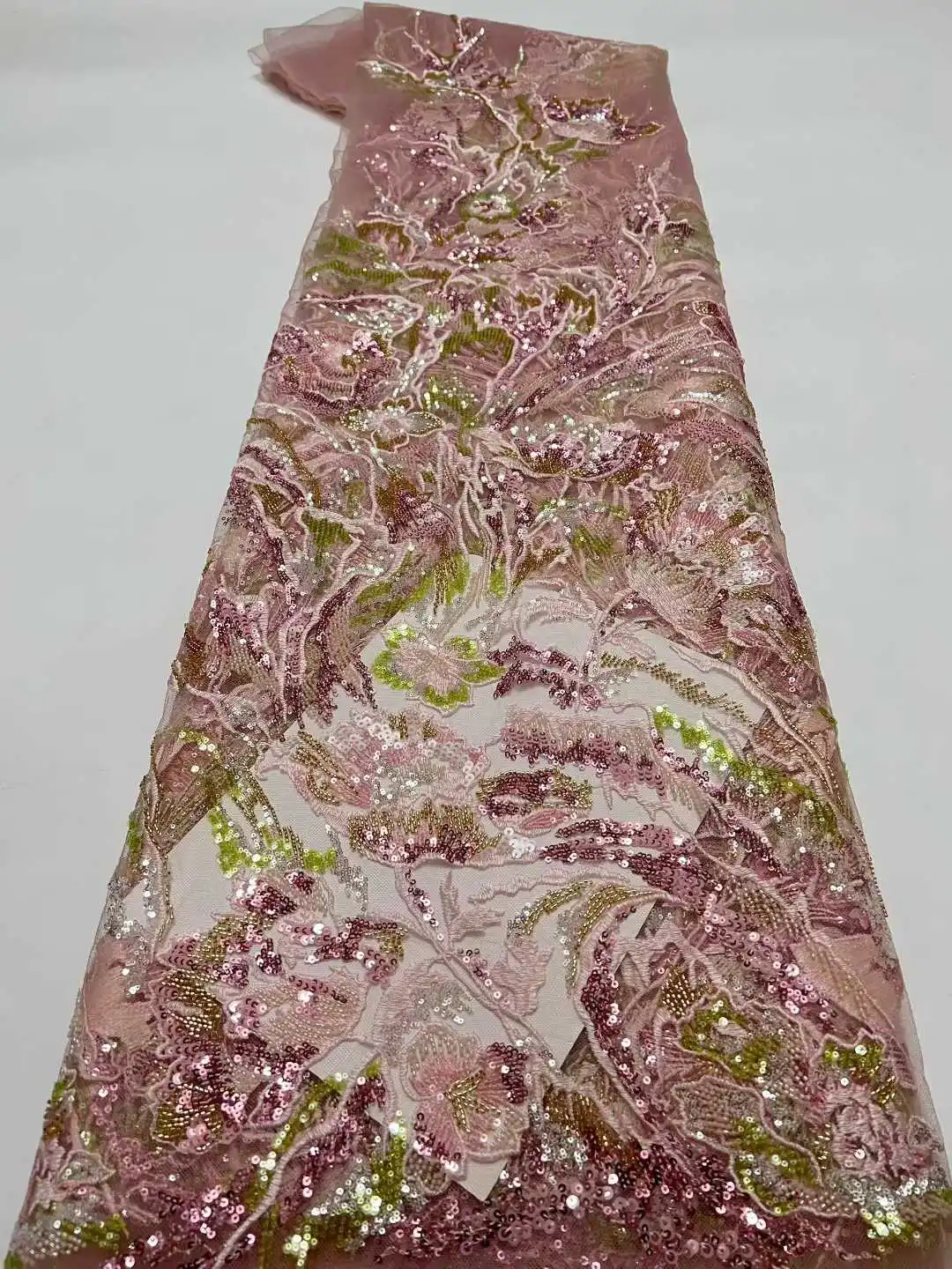 

African Handmade Beaded Lace Fabric 2026 French Nigerian Sequin Embroidered Lace Fabric Party Wedding Dress Material