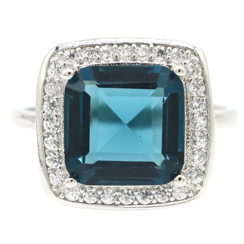 

Buy 3 get 1 free 16x16mm Pretty Square Gemstone Pink Morganite London Blue Topaz Iolite CZ Silver Rings