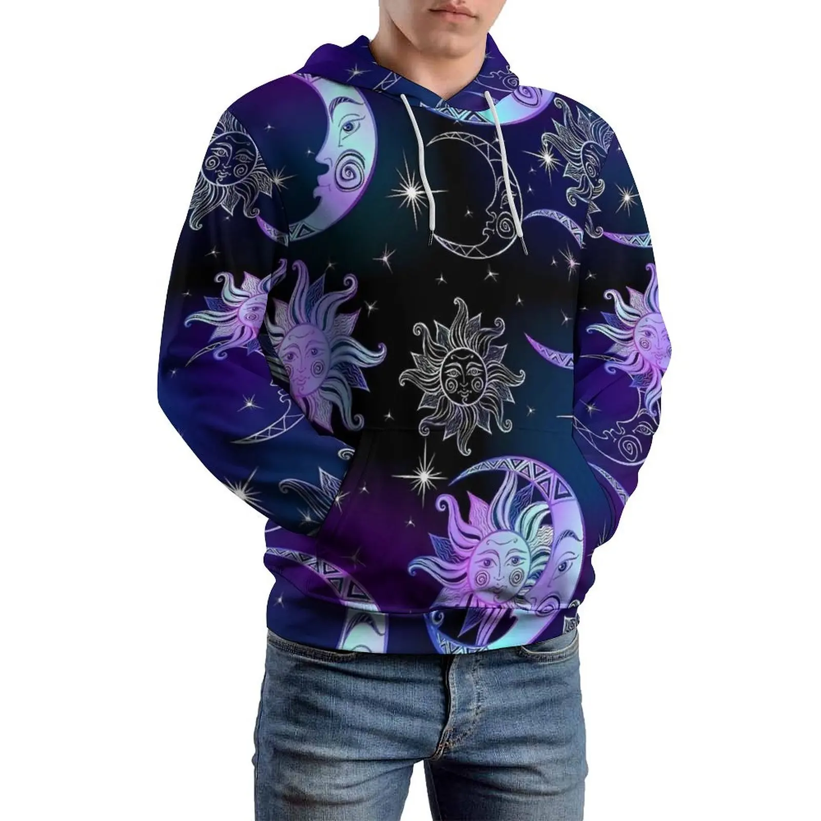 Grillige paarse maan en ster kosmos hoodies Koreaanse mode casual hoodie lange mouw esthetische bedrukte sweatshirts cadeau