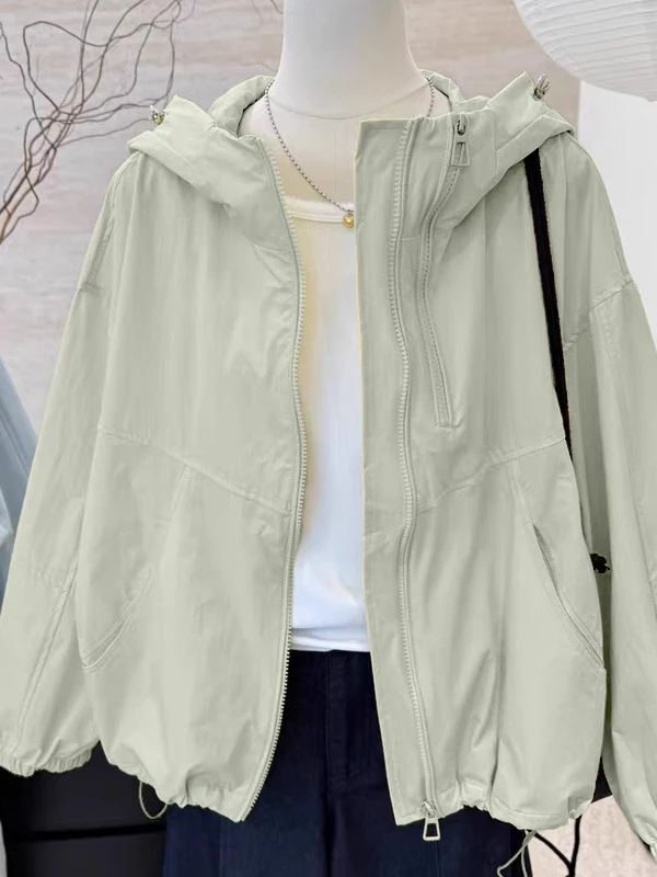 Lightweight Loose Summer Sun Protection Jacket Outdoor Lazy Style Fashionable Outerwear Long Sleeve Zipper Closure  Color