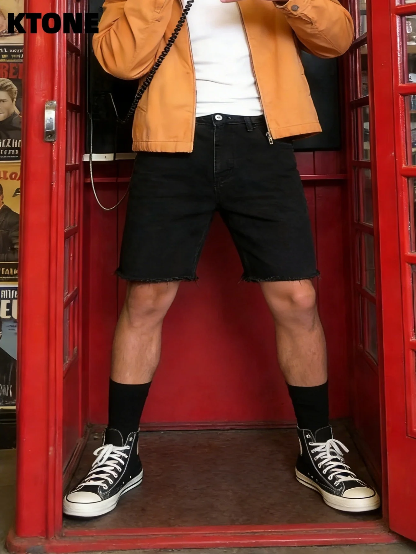 

Retro Jeans Black Slim Denim Shorts Unisex Hip Hop Original Drip No accessories or belts included
