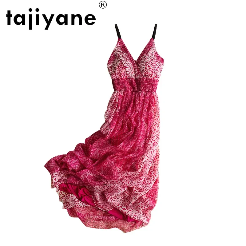 

Tajiyane100% Real Silk Dress for Women 2021 Beach Summer Dresses Female Floral Sleeveless Sukienka Boho Clothing Vestido HLY40