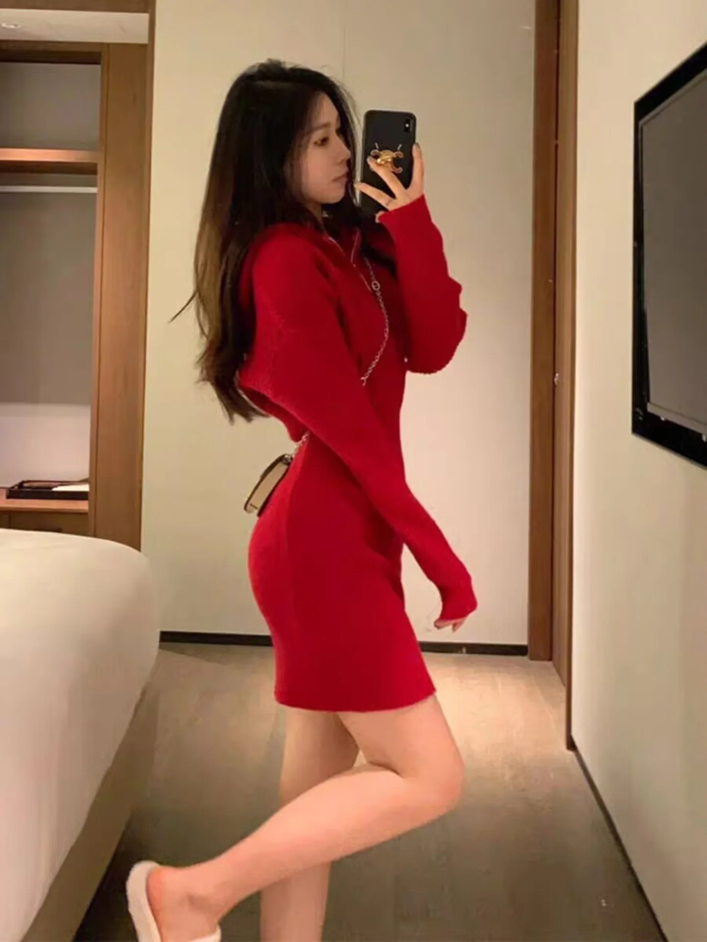 エレガントなニットハロウィンコスチューム女性のスリムフィットラップアラウンドスカートドレス秋冬新スタイル快適な通気性ドレス