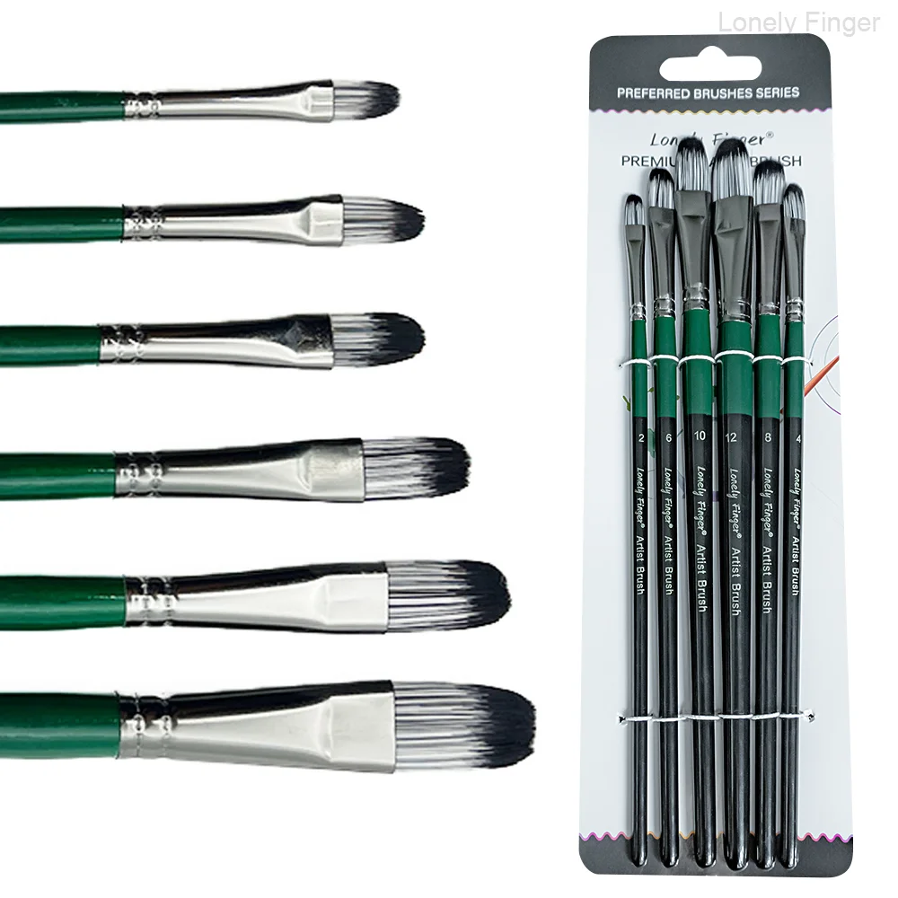 Juego de pinceles de pintura Filbert, pincel de artista de 6 piezas para pintura Gouache de acuarela al óleo acrílico, pintura artística para el cabello de nailon de primera calidad Br