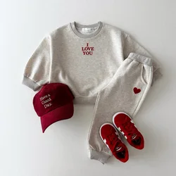 2025 Herfst Nieuwe Kinderen Lange Mouw Kleding Set Brief Borduren Baby Casual Sweatshirt + Broek 2 Stuks Pak Peuter meisje Outfits