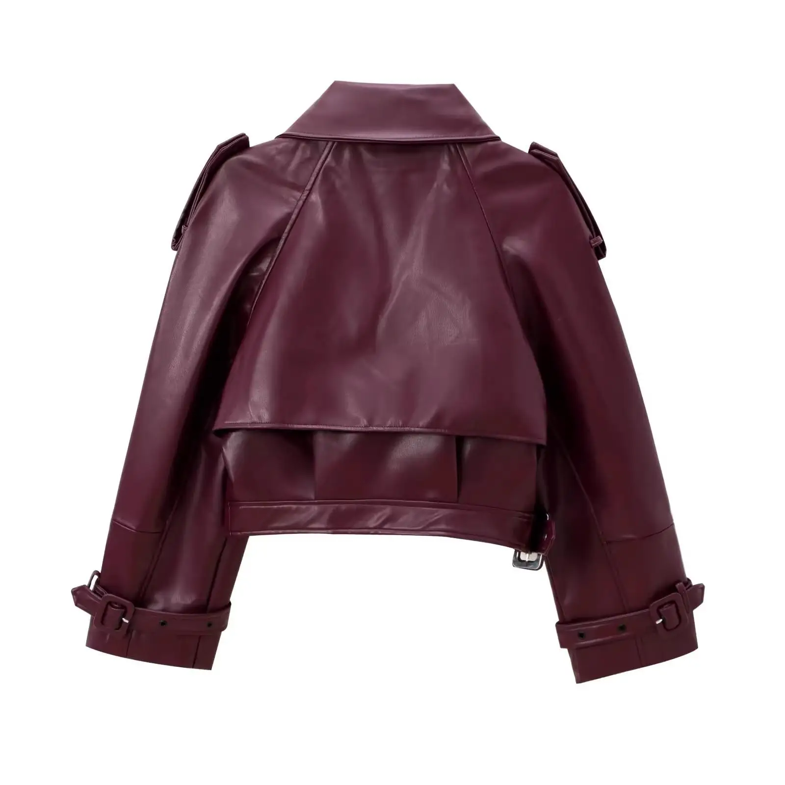 Fashionable Short Leather Jacket 2024 Autumn New Arrival Women's Street Style Asymmetric Shoulder Biker Coat Zipper Closure
