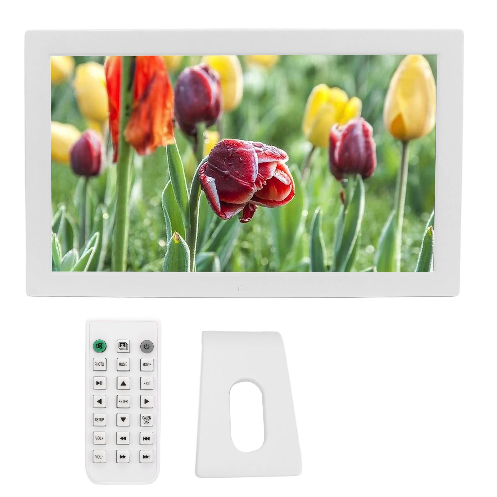 Multi-Function 1080P Digital Photo Frame Clear Display 19in Screen White Music Clock Calendar Functions Picture Frame for Home