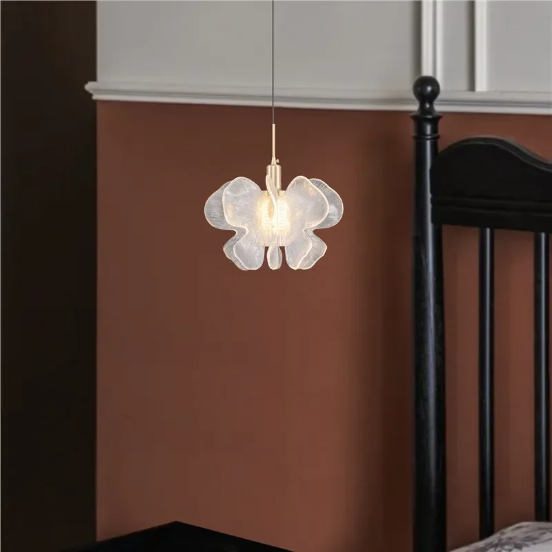 Modern French Style Butterfly Chandelier Luxury Crystal Pendant Light for Bedroom Bedside Simple Creative Hanging Lamp Decor