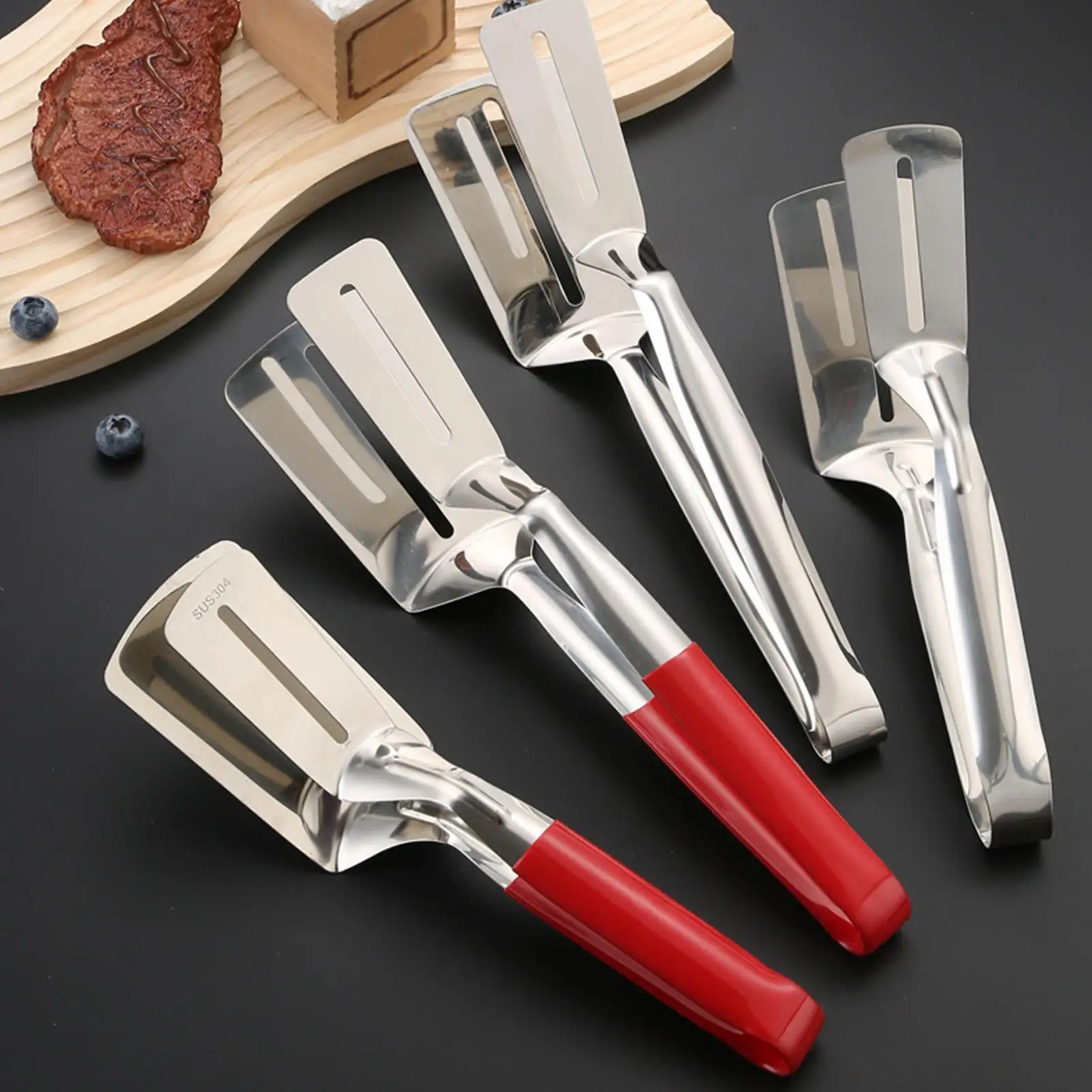 Grill Clamp Shovel Metal Heavy Duty Stainless Steel Grill Clamp Spatula For Steak Fish Bread Hamburger BBQ Pizza Pancake Pies
