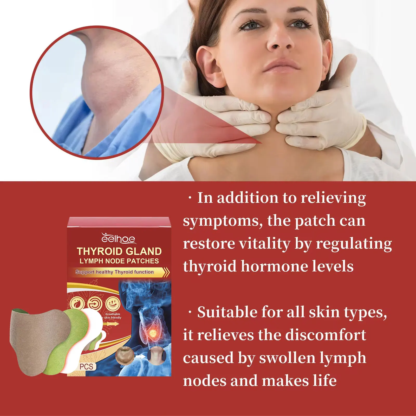 Lymphatic Detox Patch Drainage Thyroid Gland Stickers Effective Painless Treatment Heating Neck Anti Swelling Lymph Node Patches