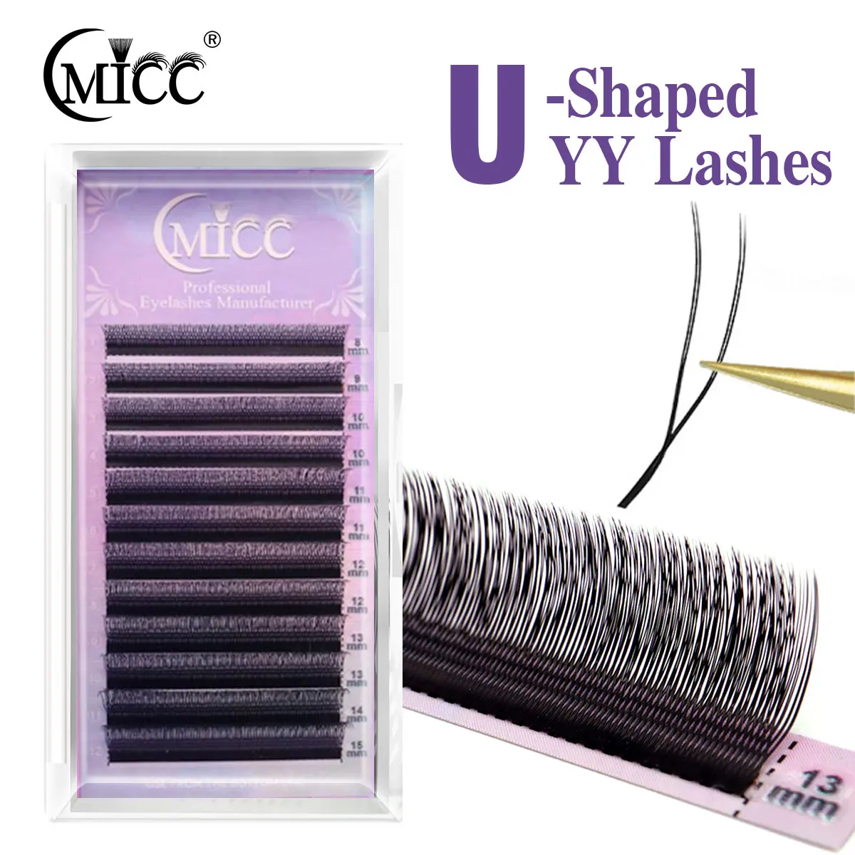 CMICC U-förmige YY Double Tip 2D Volume Lashes Ultradünne Y-Wimpernverlängerung Leichte, superweiche, vorgefertigte Fächer-Wimpernverlängerung