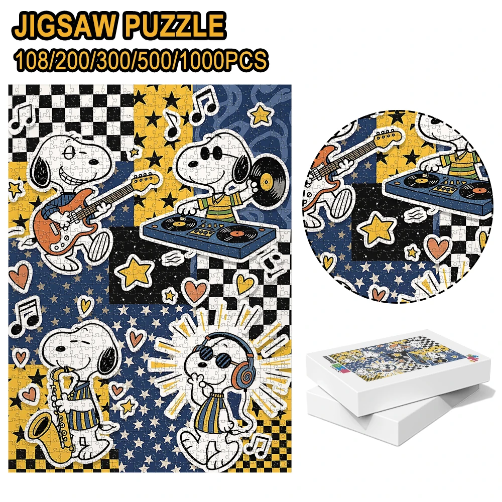 Retro Checkerboard & Star Background Snoopy Music Scene Puzzle 108-1000pcs Home Decor