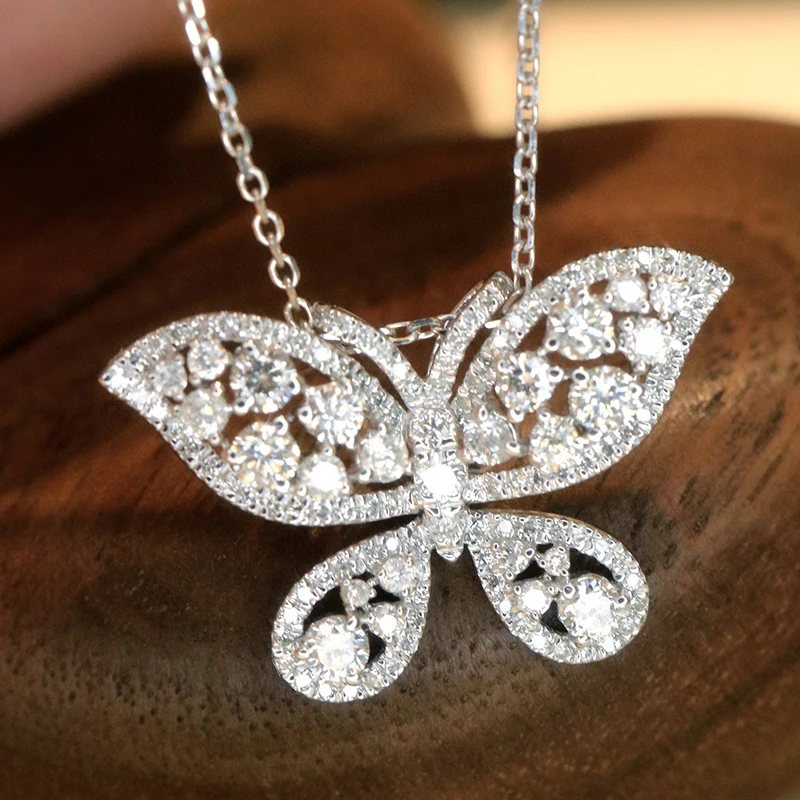 Aazuo-Collier papillon de luxe en or blanc 18 carats pour femme, véritable diamant d'origine, 0,88 ct, pour senior, banquet, fête de mariage, m.com 750