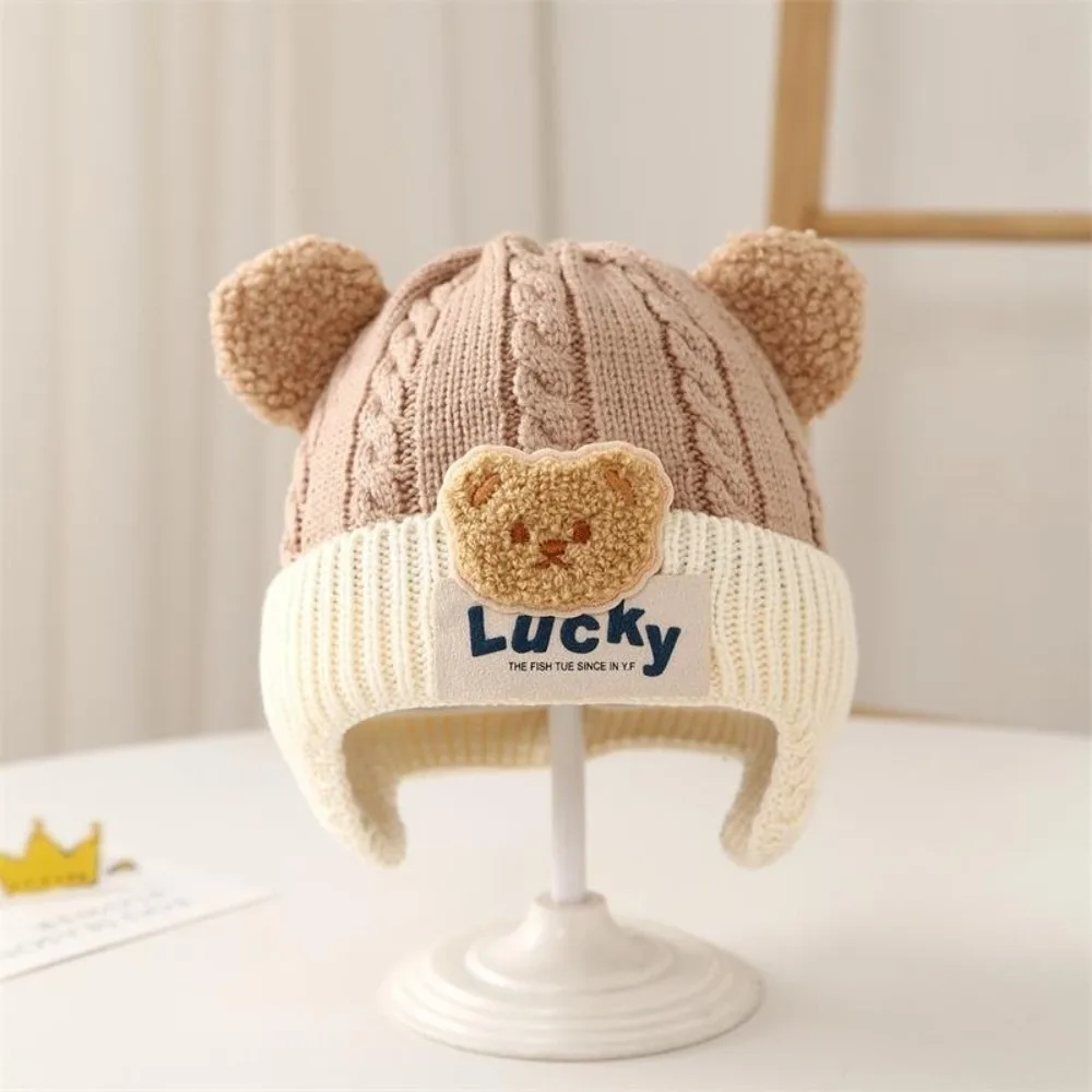 

New Lucky Bear Pullover Cap Windproof Warm Ear Protection Hat Pompom Coldproof Plush Knitted Cap Autumn and Winter