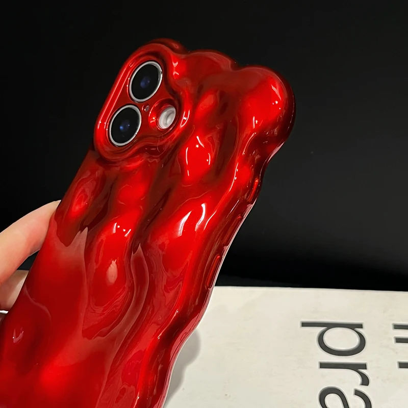 Modische rote Wellen-Wasserwellen-TPU-Handyhülle für iPhone Air 11 12 13 14 16 17 18 Pro Max 15 Plus, stoßfeste Silikon-Rückseite – Detail 13