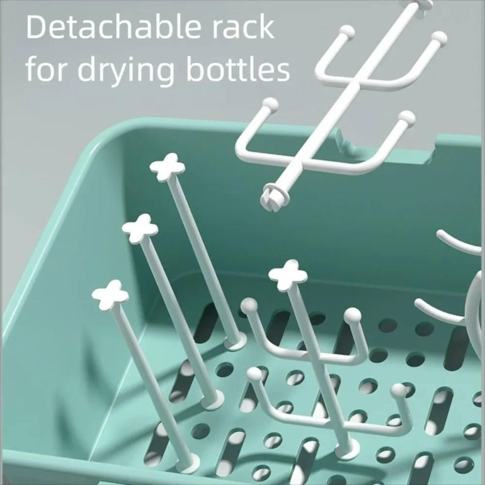 Large Capacity Baby Bottle Holder Portable with Lid Cover Nursing Bottle Drying Rack Cleaning Holder Anti-Dust