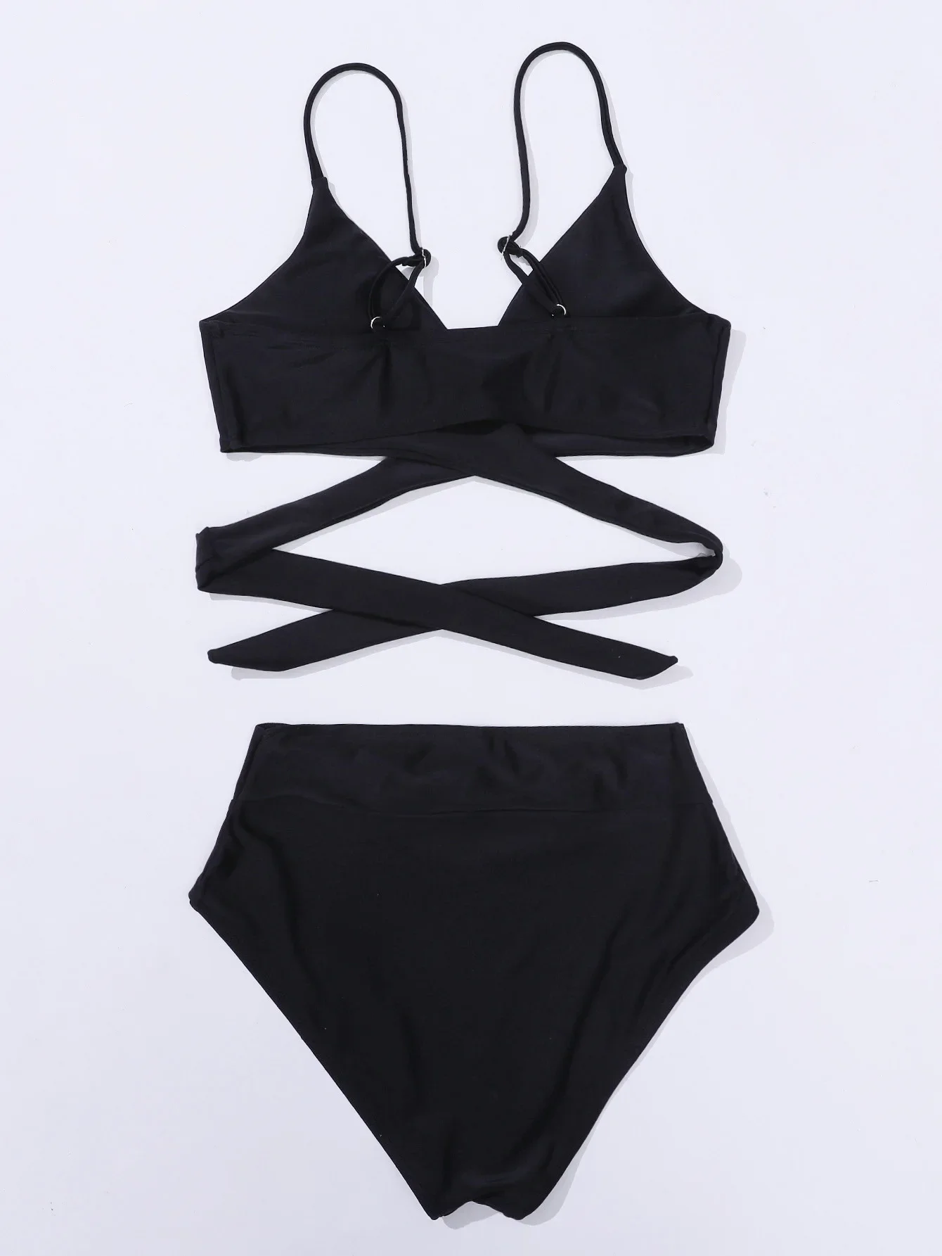 2023 New Bikini Solid Two Piece Sets for Women's Swimsuit Strap Comfortable Fabric Split Black Swimwear Stylish and Innovative