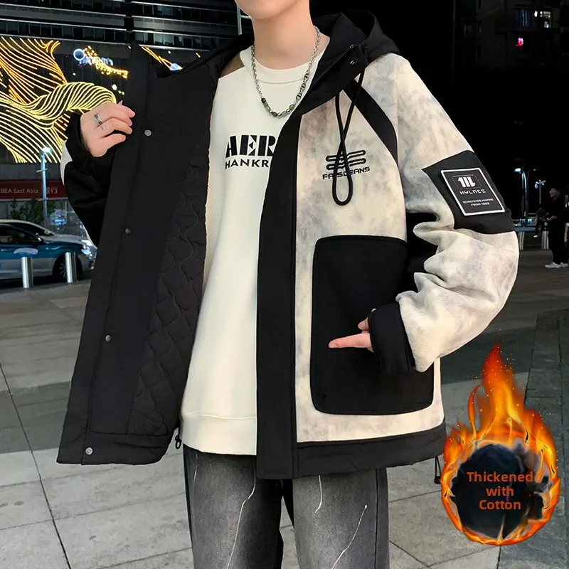 

Мужская утепленная хлопковая куртка с капюшоном для осени и зимы, повседневная спортивная верхняя одежда из полиэстера с длинными рукавами на молнии