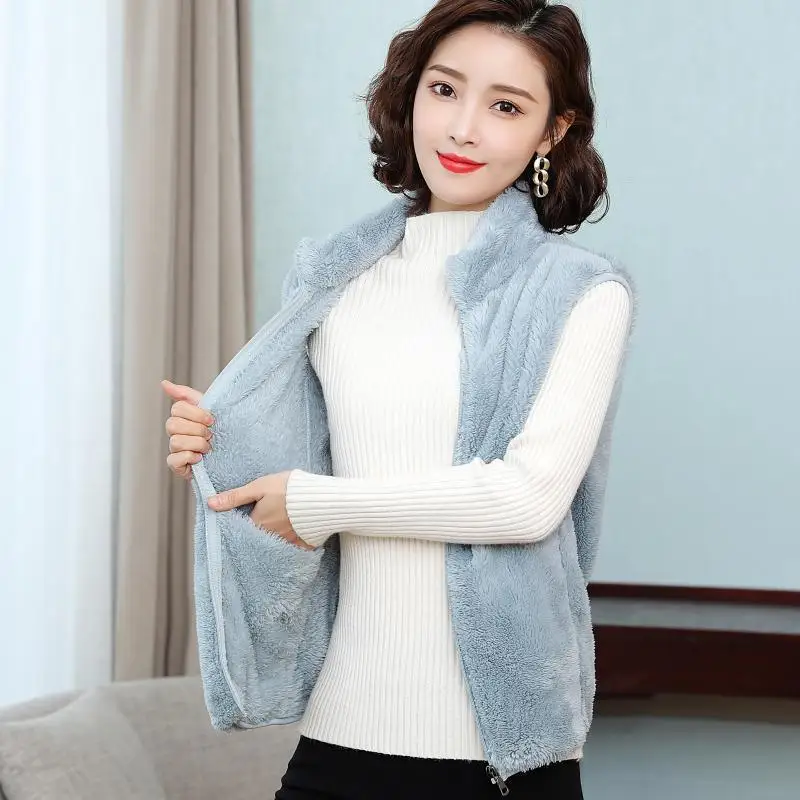 Coral Fleece Vest Women Thermal Insulated Windproof Outerwear Spring Autumn Winter Thickened Double Layered Cozy Jacket