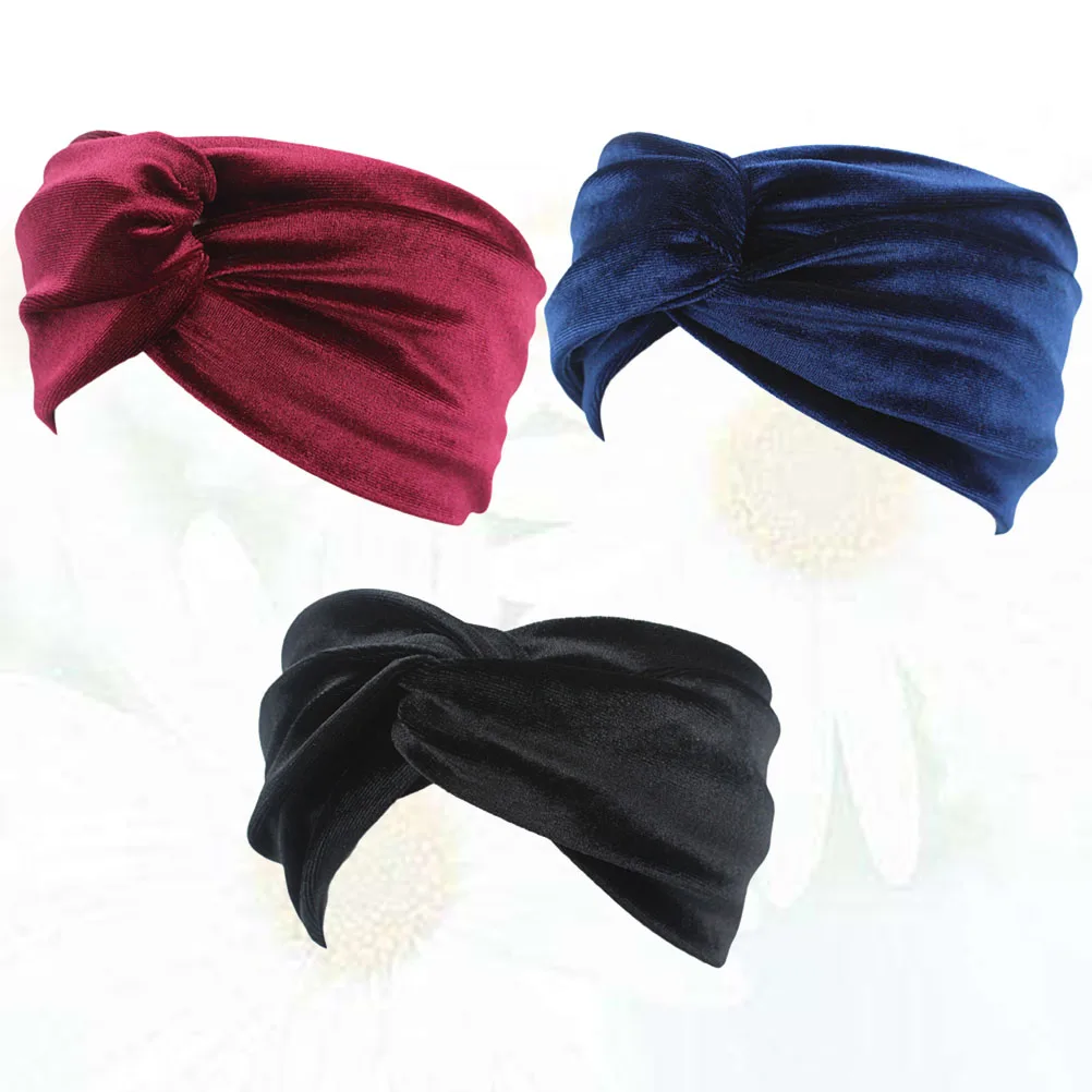 

3 Pcs Gold Velvet Turban Hat Fashion Hair Band Stretch Hairband Adjustable Headbands Headwraps Comfortable Cross