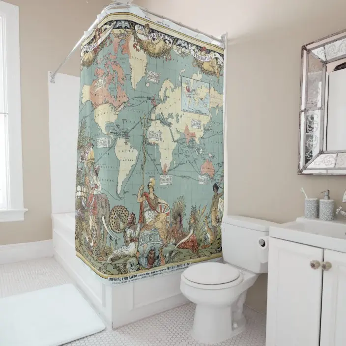 Antique Map Classic Old World Retro Map Shower Curtain Bathroom Curtain Hook Bathroom Curtain Home Decor Curtain l220cm