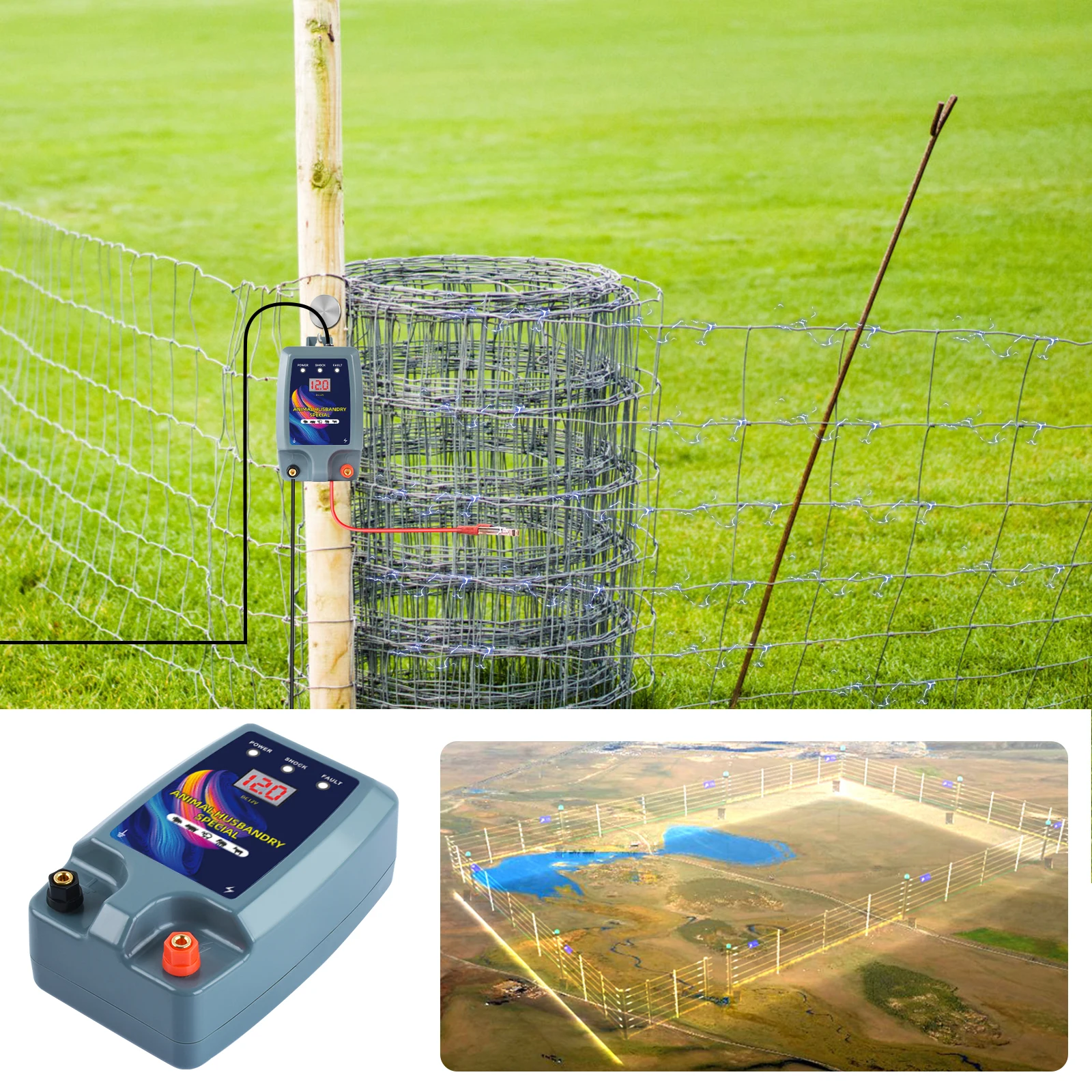 10KM Electric Fence 12V Pulse Energizer High Voltage Pulse Farm Poultry Control Range Controller Livestock Electronic Fence