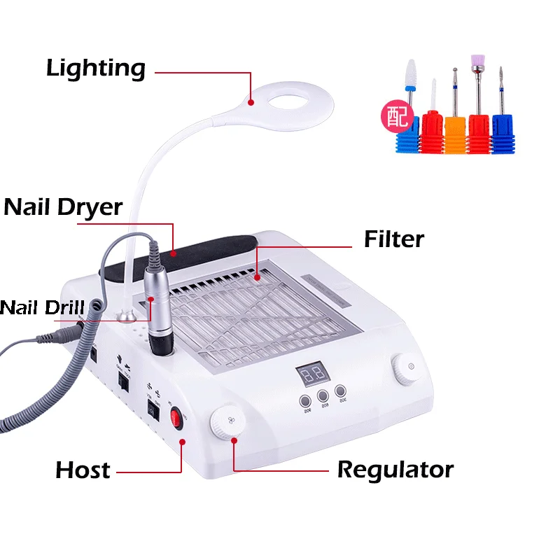 48W 26Pcs Leds Beauty Salon New Products 6-in-1 Nail Machine Desk Led Lamp Nail Drill Bits Dust Collector