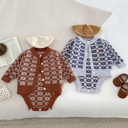 2024 New Autumn Infant Baby Girls Knitted Clothing Suit Long Sleeved Knitted Cardigan+Jumpsuit Children Knitted Clothes Set