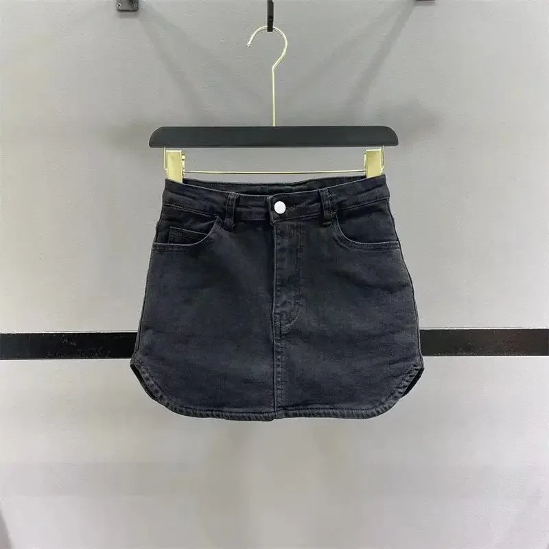 2025 Spring Summer New High-Waisted Slimming Denim Skirt Women's Petite Spicy Girl Black Short Skort Package Deal