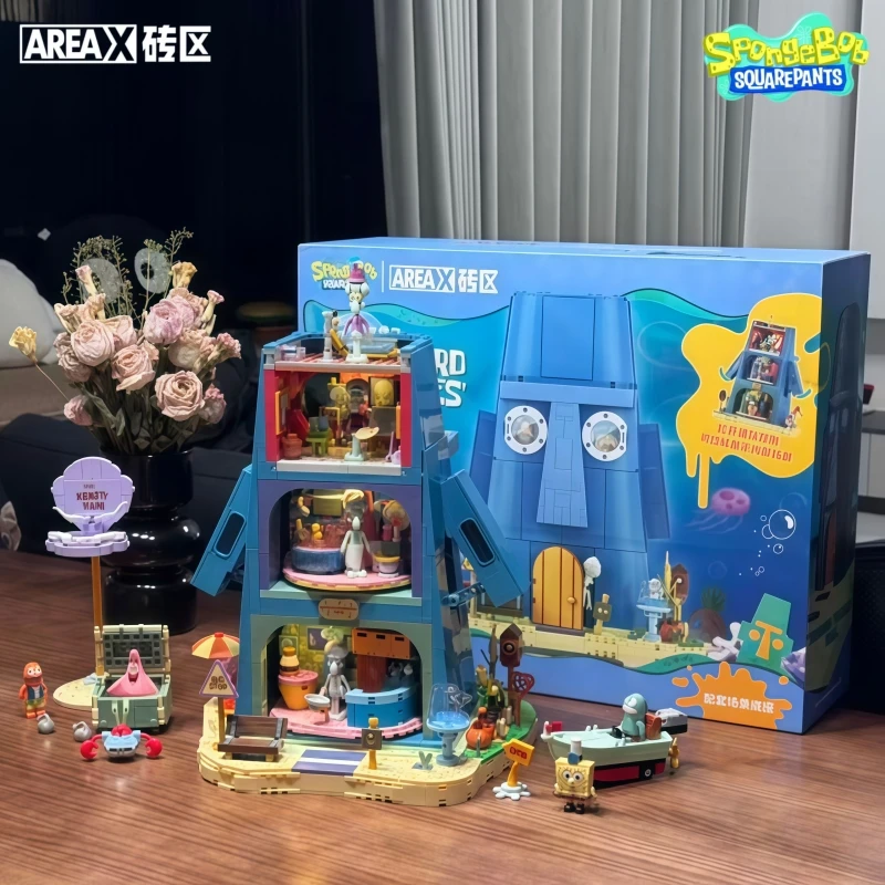 SpongeBob SquarePants Series Anime Building Blocks Tentacles's Stone House Anime Krusty Krab Building Block Toy Model Gifts