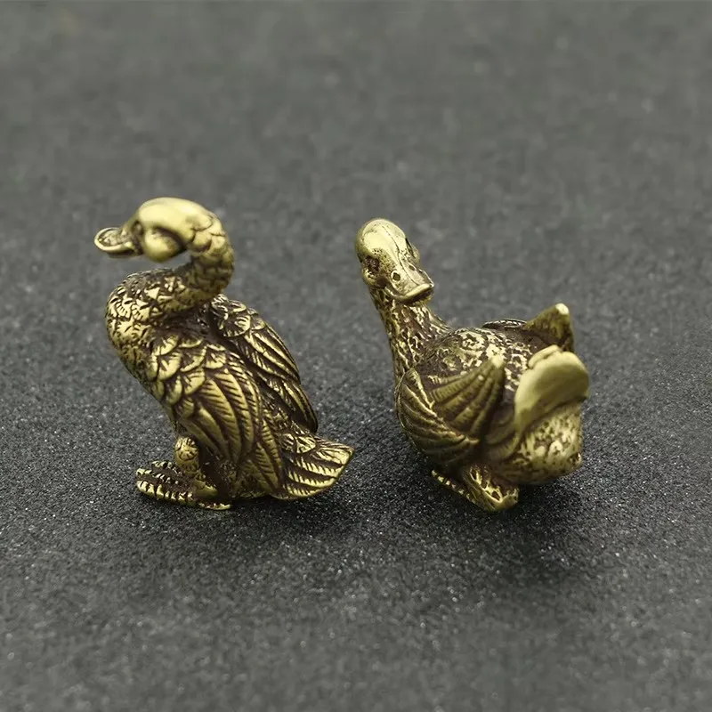 Cute Vintage Brass 2-Duck Statue Props Figure Metal Animal Sculpture Home Office Desk Decorative Ornament Toy Gift