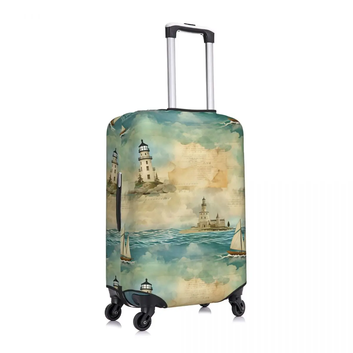 Vintage Watercolor Nautical Lighthouse Sailboat Pattern Luggage Cover Elastic Travel Suitcase Protective Covers Fits 18-32 Inch