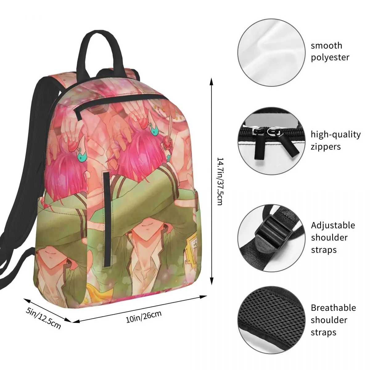 Saiki K Anime Backpack Student BookBag Children School Bag Computer Shoulder Bags Men Women