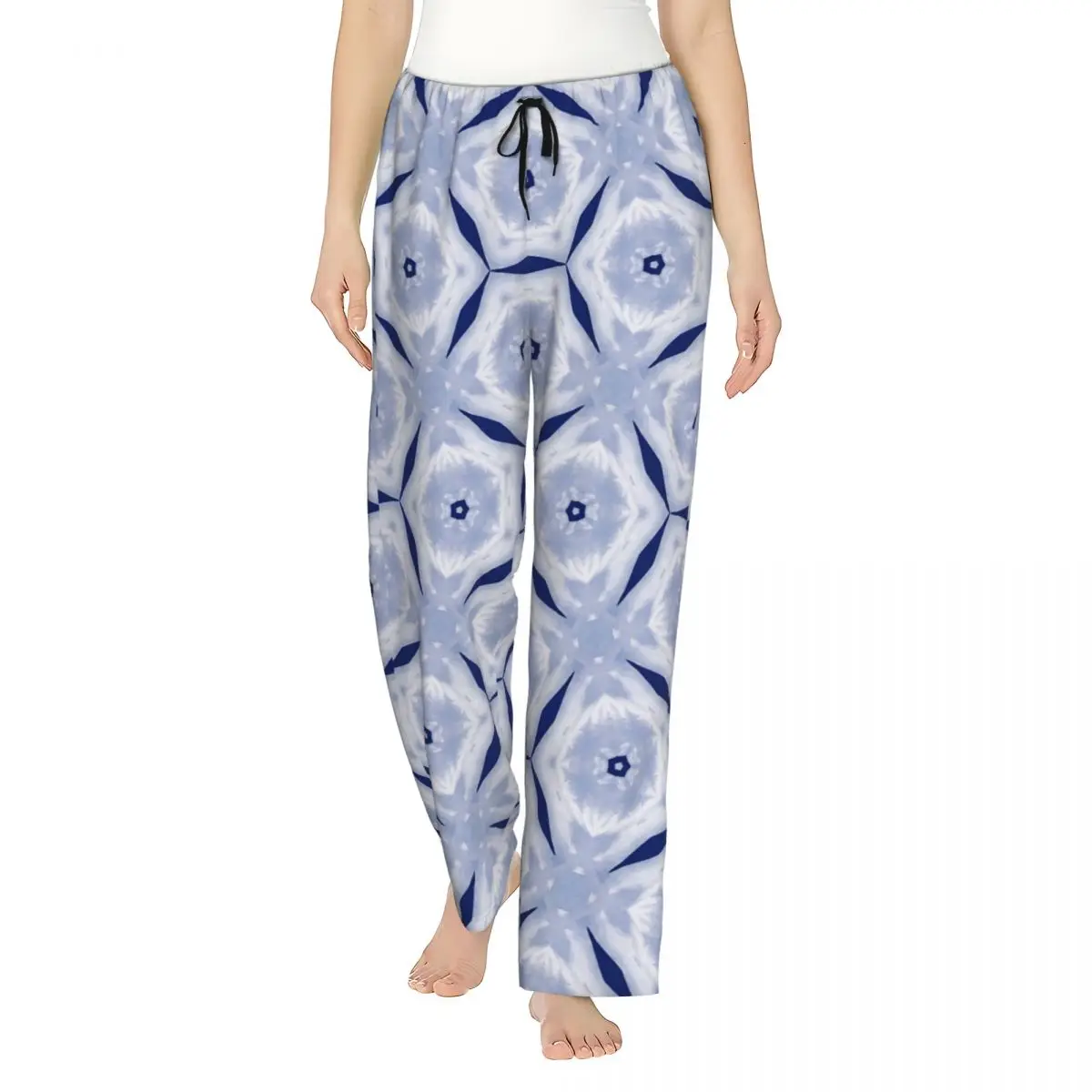 Women's Pajama Pants Seamless Blue Ink Pattern 3. Mary Lang Lounge Pants Comfy Geometric Ink Blue Sleep Bottoms Dorm