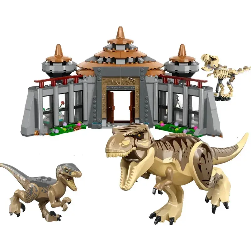 مركز زائر مكعبات بناء سلسلة حديقة الديناصورات: ألعاب تجميع هدايا العطلات للأطفال من T. rex & Raptor Attack 76961