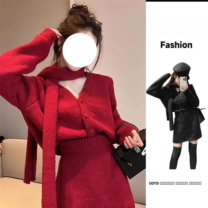 

Новогодний красный вязаный платье, женский ранний осенний свитер Cisas для празднования, маленький размер, ветровая внутренняя одежда Dr