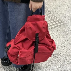 Mbti vintage vermelho moda mochilas para mulheres bolsos de náilon designer multi-funcional mochila estudantes cor sólida senhoras saco